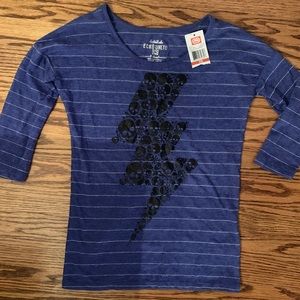 Ecko Red Blue Metallic Stripe Skull Shirt